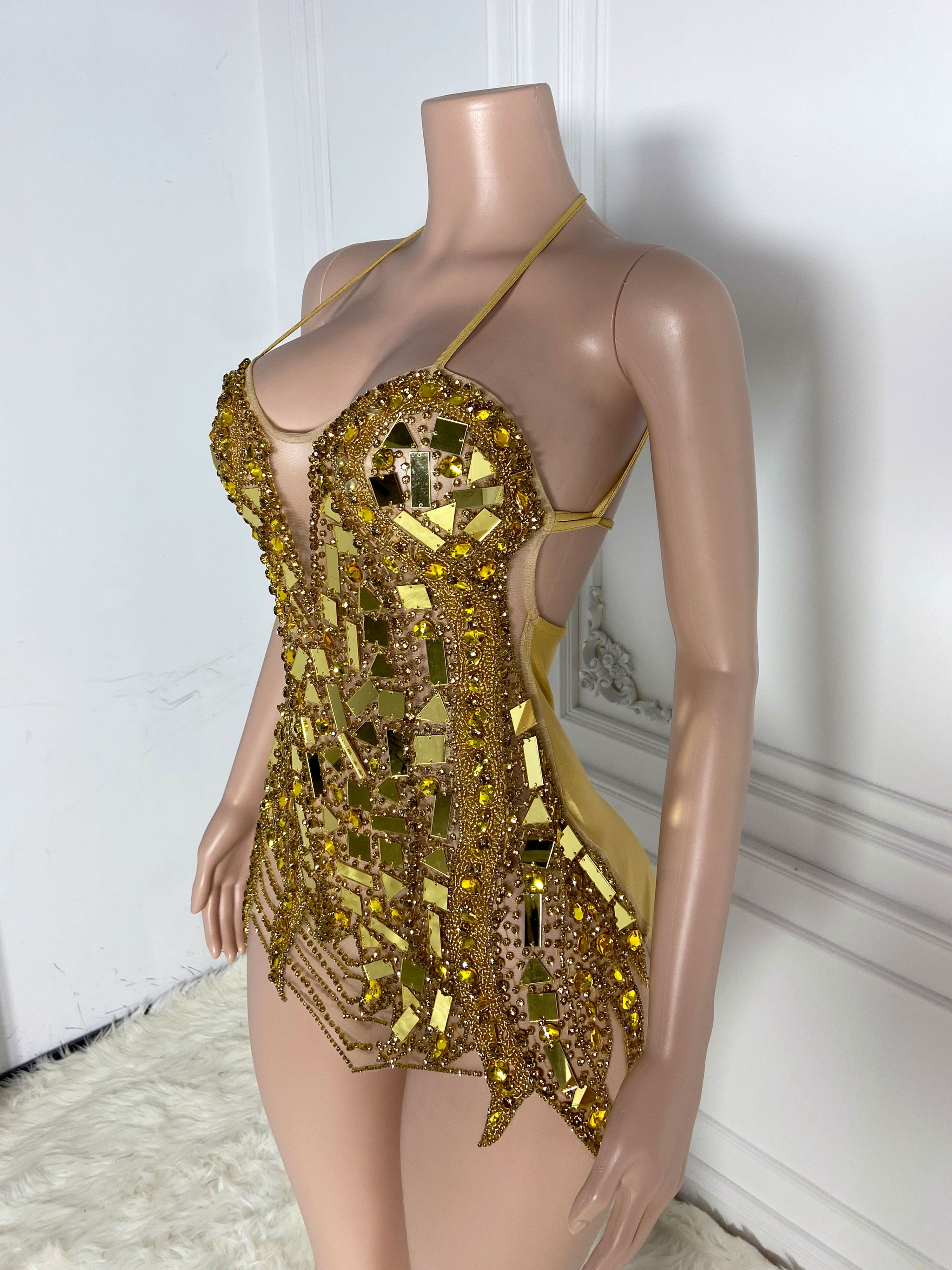 Golden Strapy Glitz Backless Dress