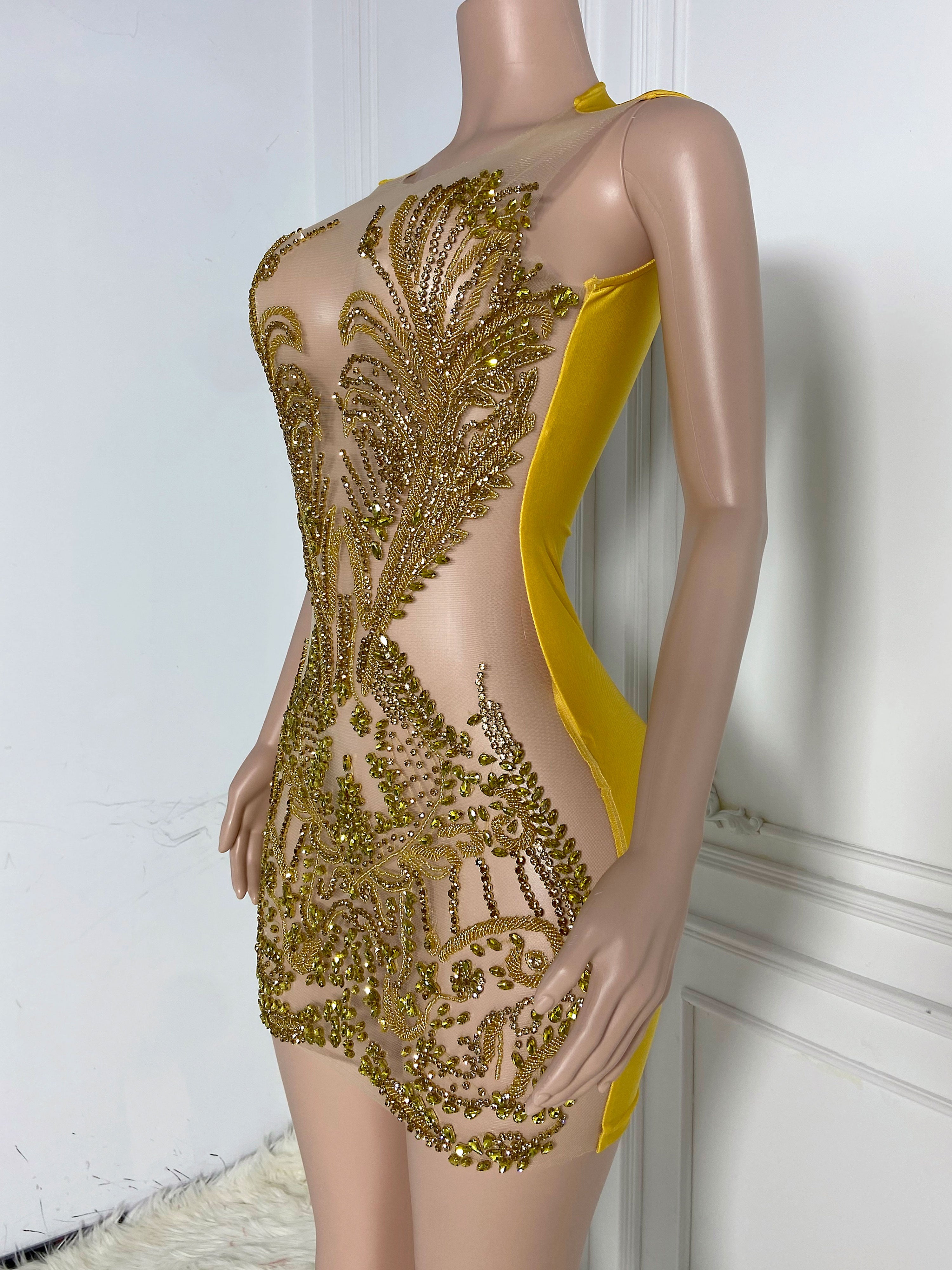 Golden Rhinestone Bead Elegance Dress