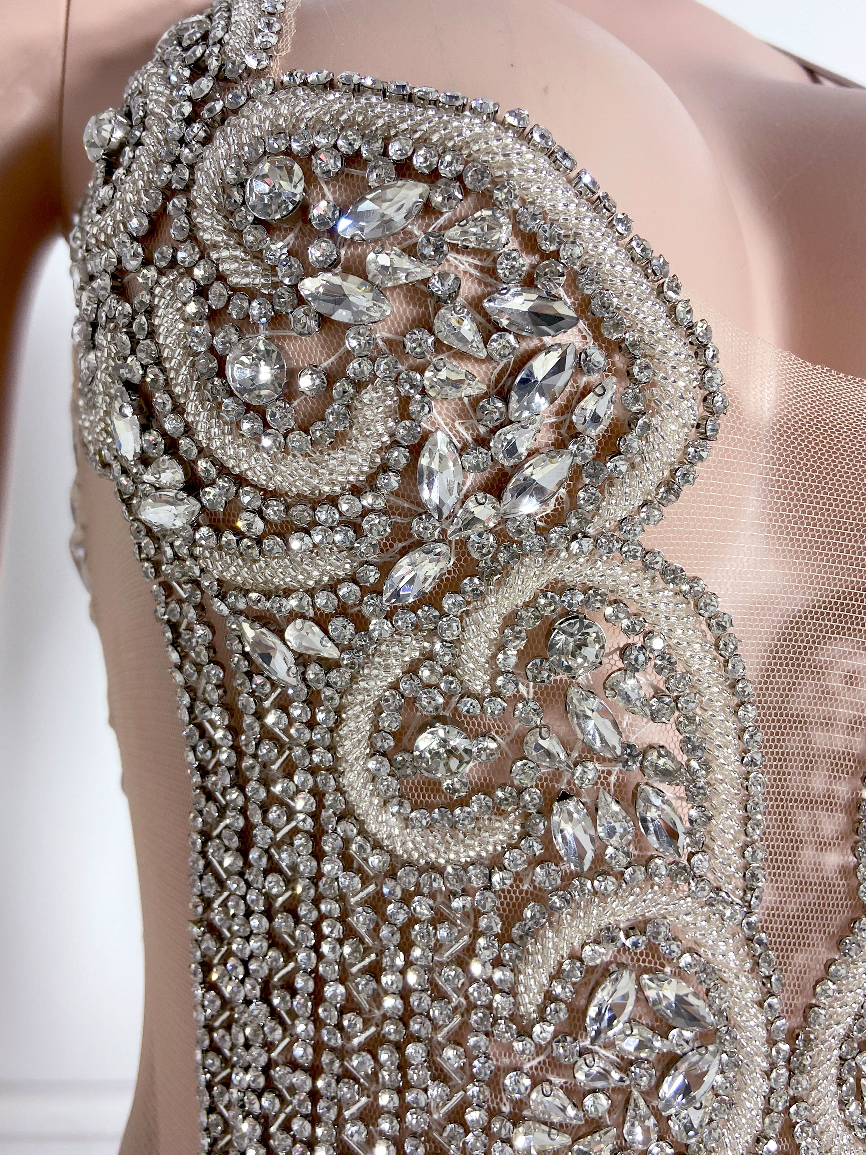Silver Beads Wrinkles Elegance Dress